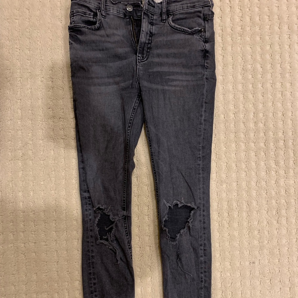 Free People High Rise Busted Skinny Jean Charcoal